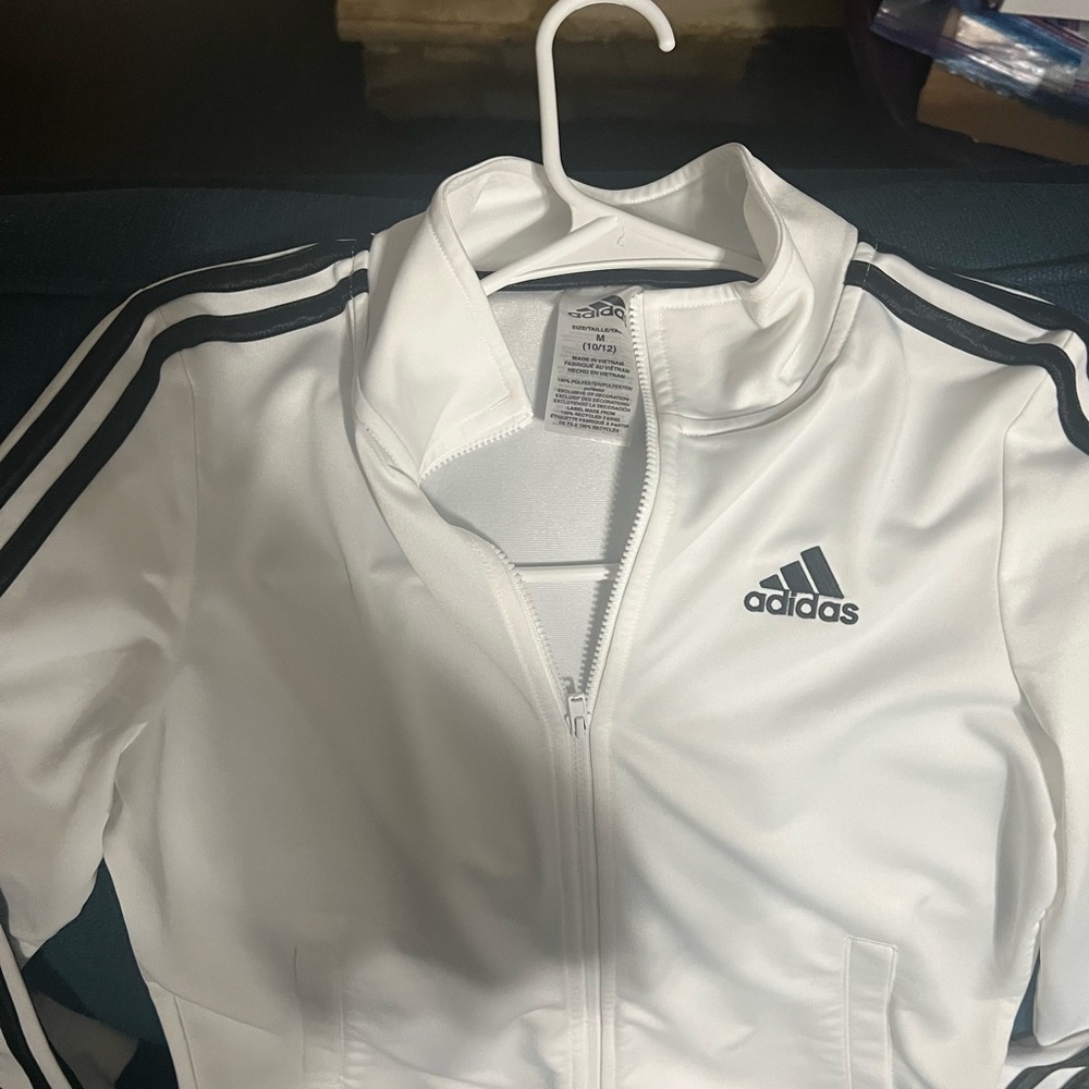 Adidas White boys Jacket with Black Stripes